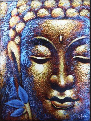 Buddha festmény - Arany Arc Lótusz Virággal