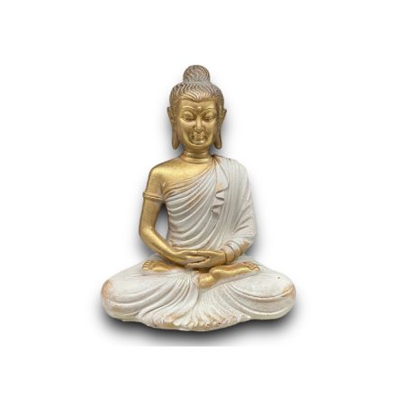 Ülő Buddha Szobor Fehér-Arany 20 cm